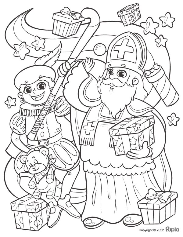 Sinterklaas & Piet Hockey coloring page for children