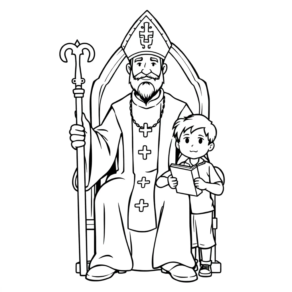 Sinterklaas Traditioneel Nederlands Bisschop Jongen coloring page for children