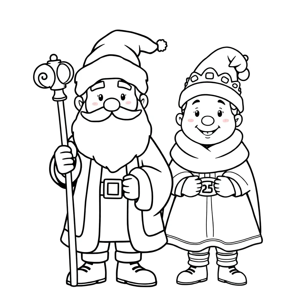 Feuille de coloriage gratuite Saint-Nicolas, Tenue de fête traditionnelle, Tradition européenne