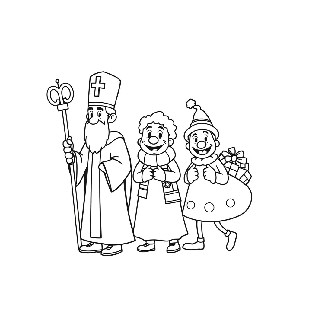 Sinterklaas Zwarte Piet Feestelijk Cadeaus Traditie coloring page for children
