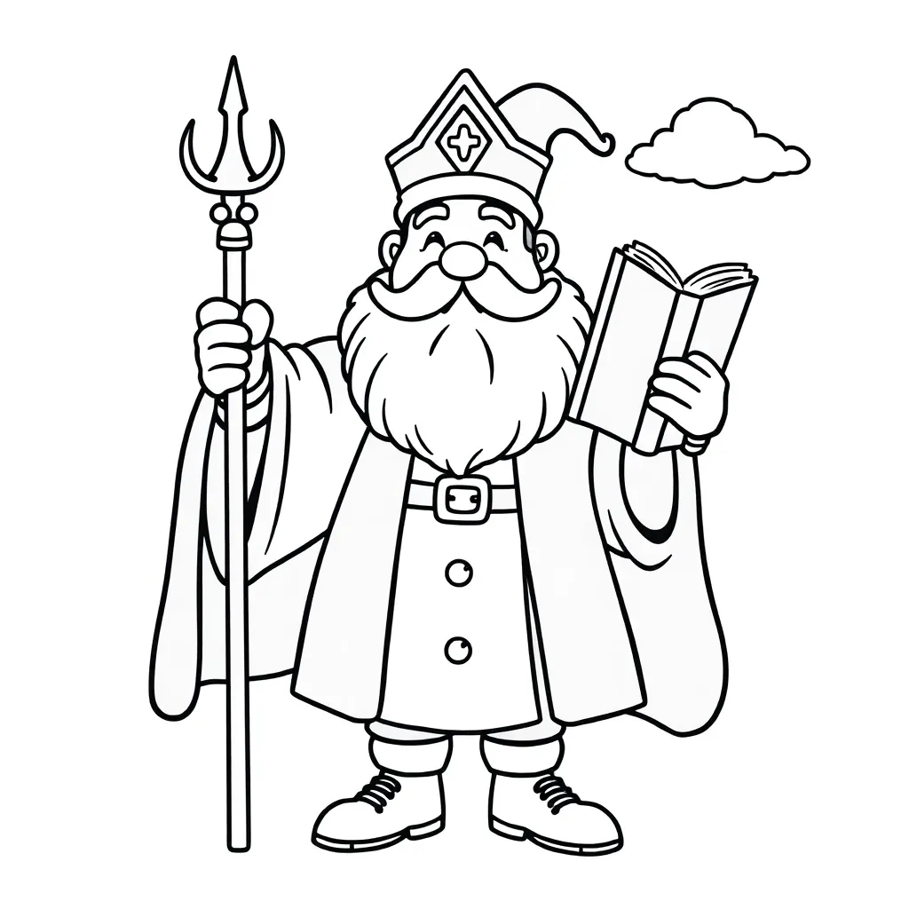 Sinterklaasjournaal Mijter Staf Boek Wolken coloring page for children