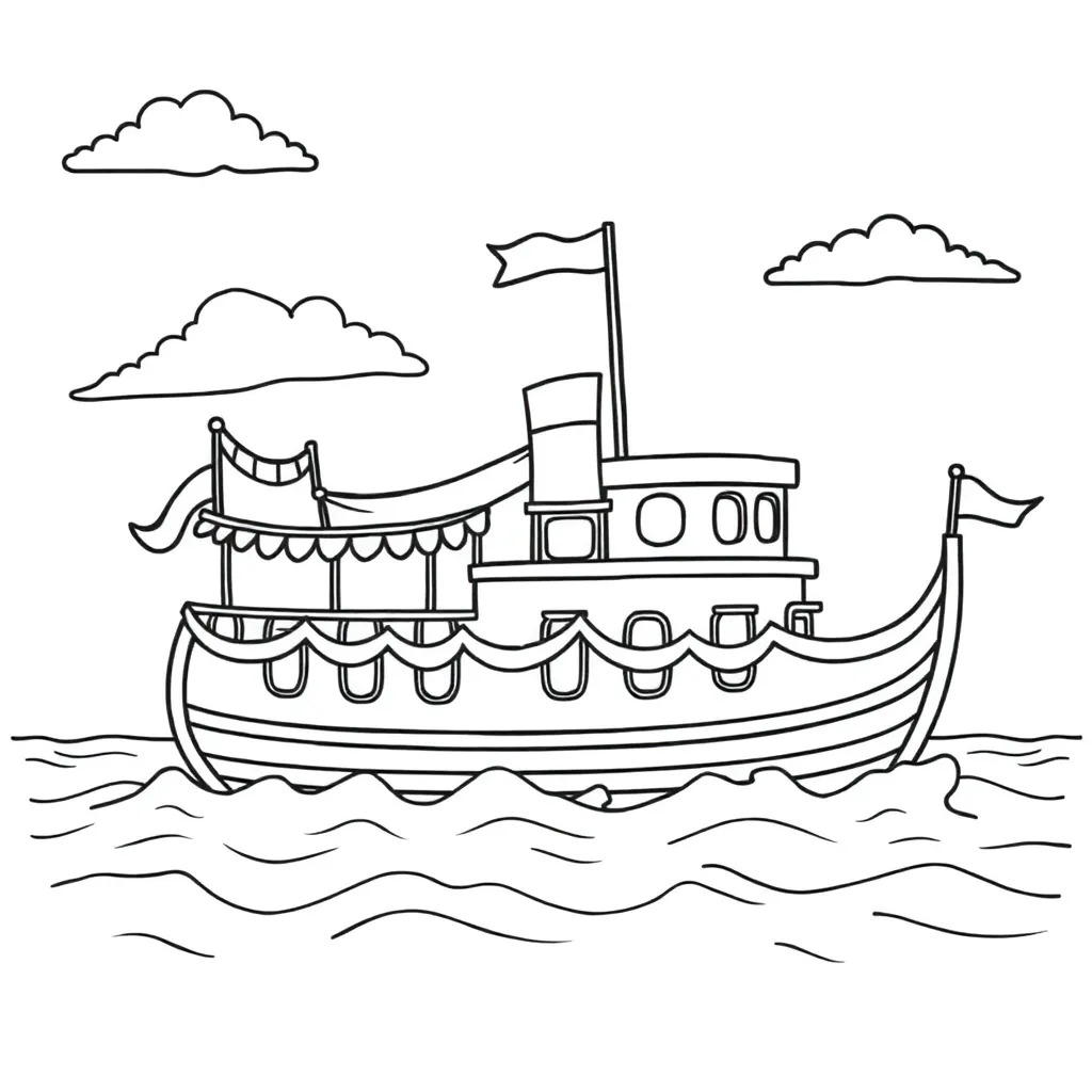 Feuille de coloriage gratuite du journal de Sinterklaas, Bateau à vapeur, Festif, Sinterklaas