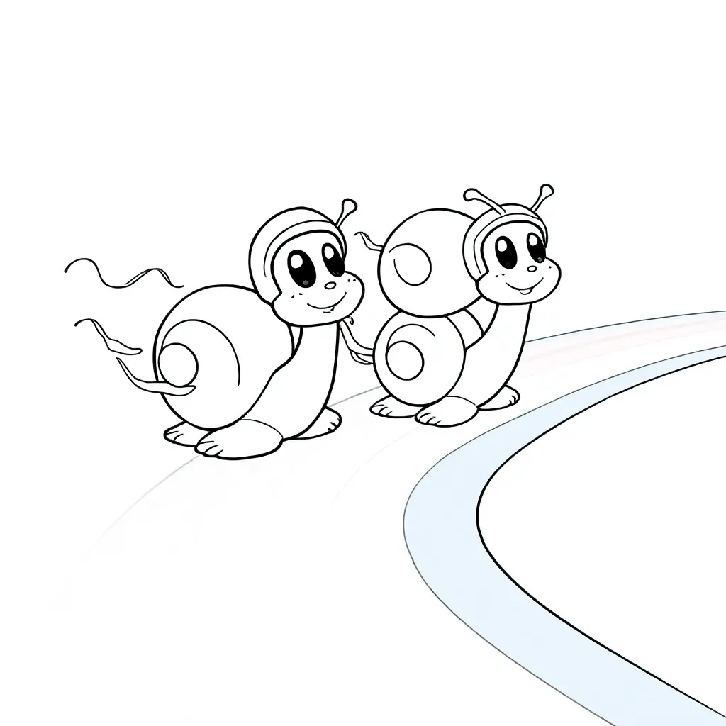 Slakkenracers Met Lichtsporen Op Een Regenboogpad coloring page for children