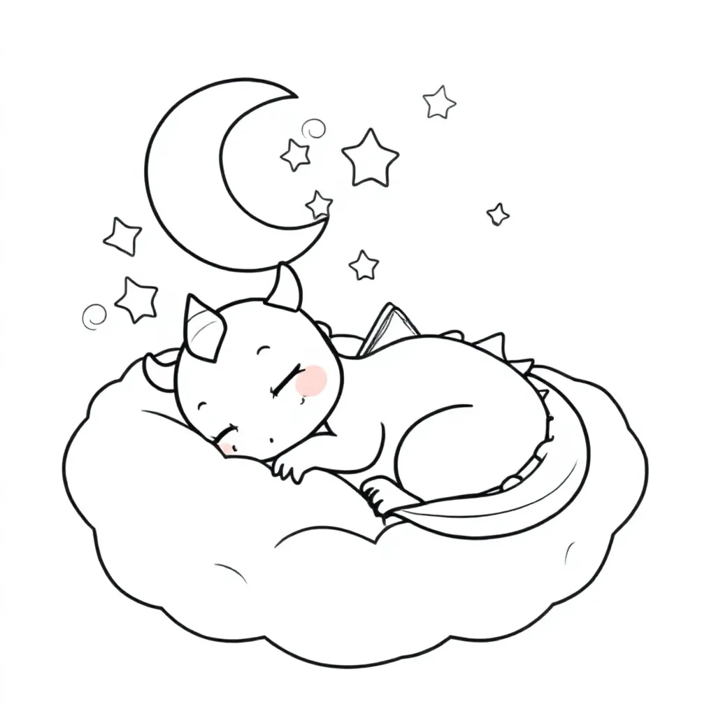 Slapende Draak Droomt Sterren In Wolkennest Van Manenstof coloring page for children