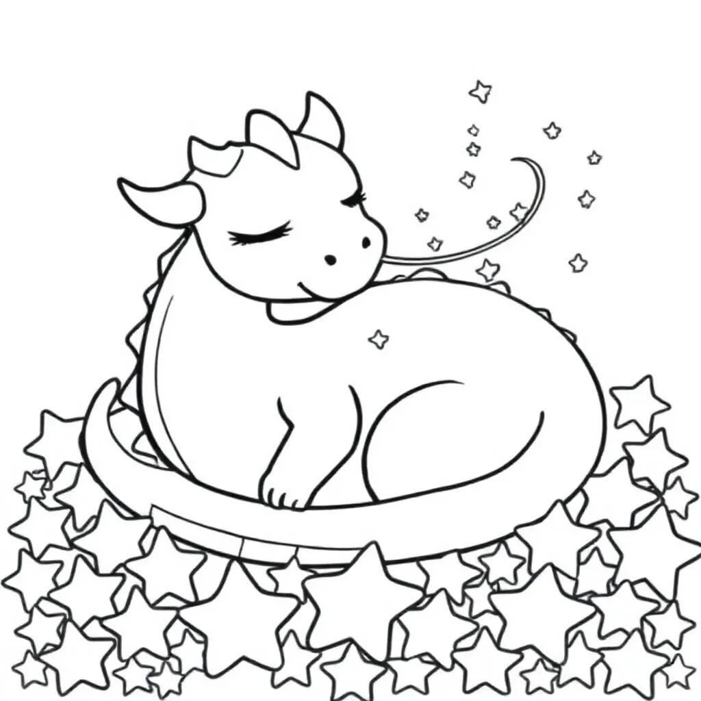 Slapende Draak Met Melkwegmanen Als Snorharen Op Sterrenbed coloring page for children