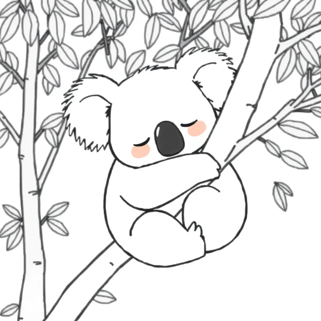 Feuille de coloriage gratuite Koala endormi, Animaux mignons, Faune australienne