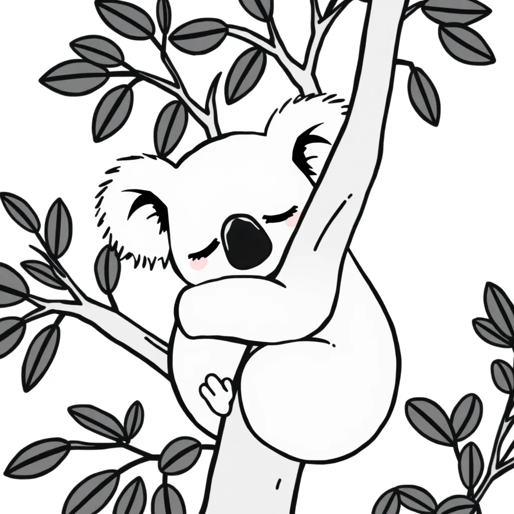 Feuille de coloriage gratuite Koala dormant, Animaux mignons, Nature australienne