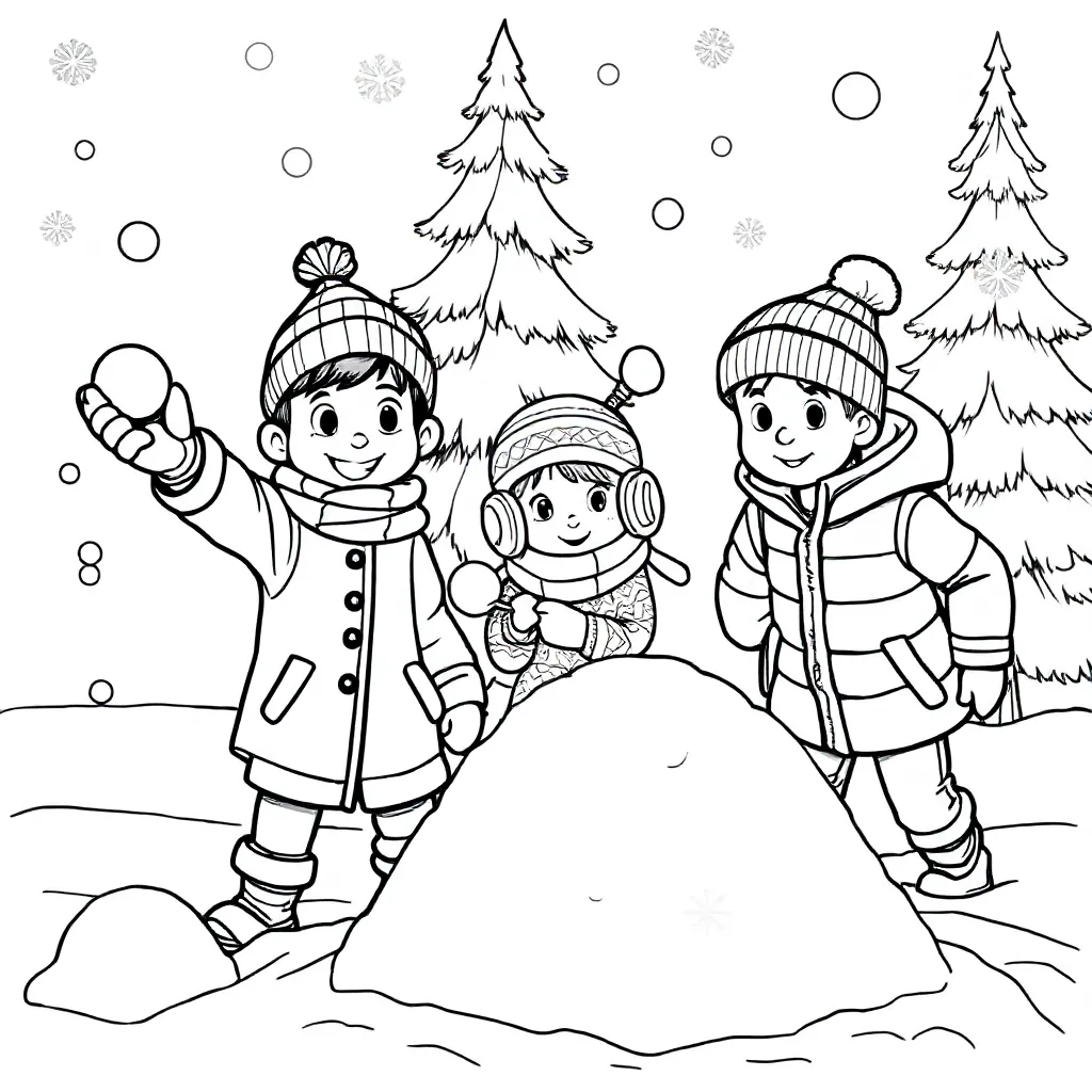 sneeuwballengevecht kleurplaat voor kinderen