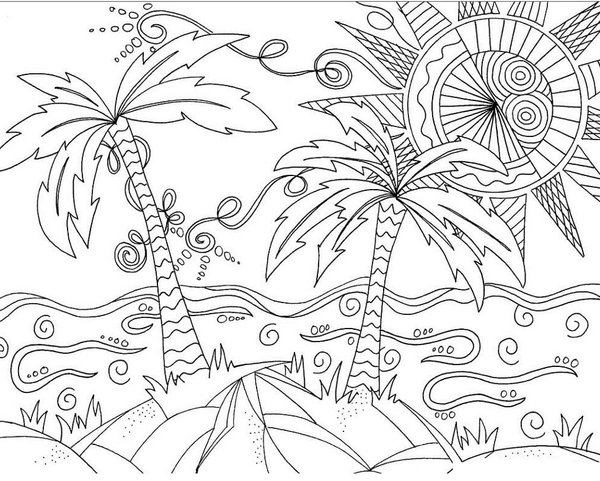 Sommer Zentangle Strand Szene coloring page for children