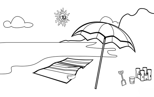 Sommerliche Strandszene mit Sandburg coloring page for children