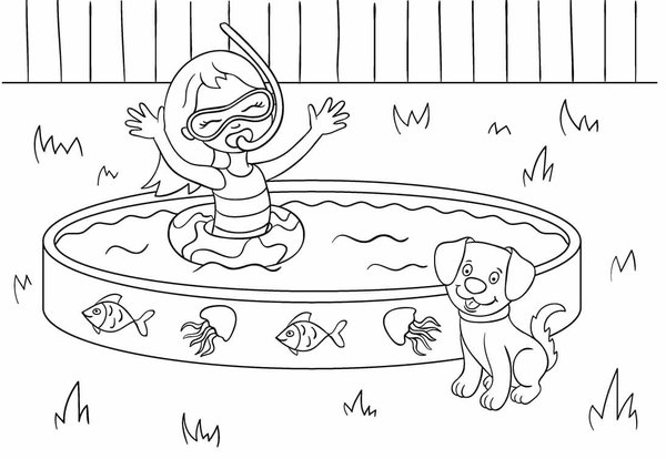 Sommermadchen Im Schwimmbad Mit Hund coloring page for children