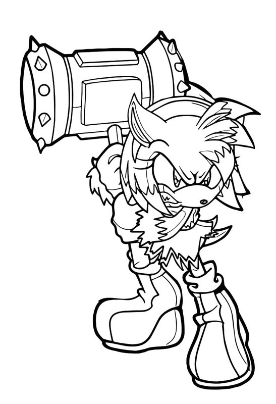 Sonic Amy Rose Hammer coloring page for children