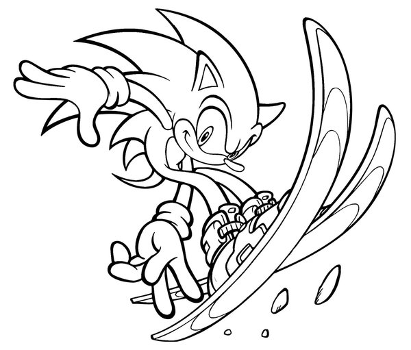 Sonic Skis coloring page for children