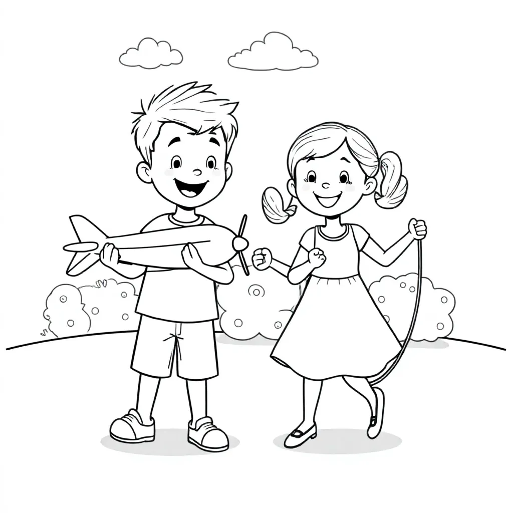 spelende kinderen kleurplaat voor kinderen