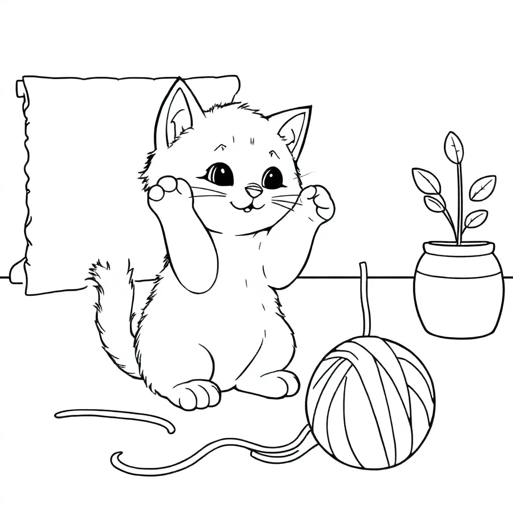 Spelende kitten coloring page for children