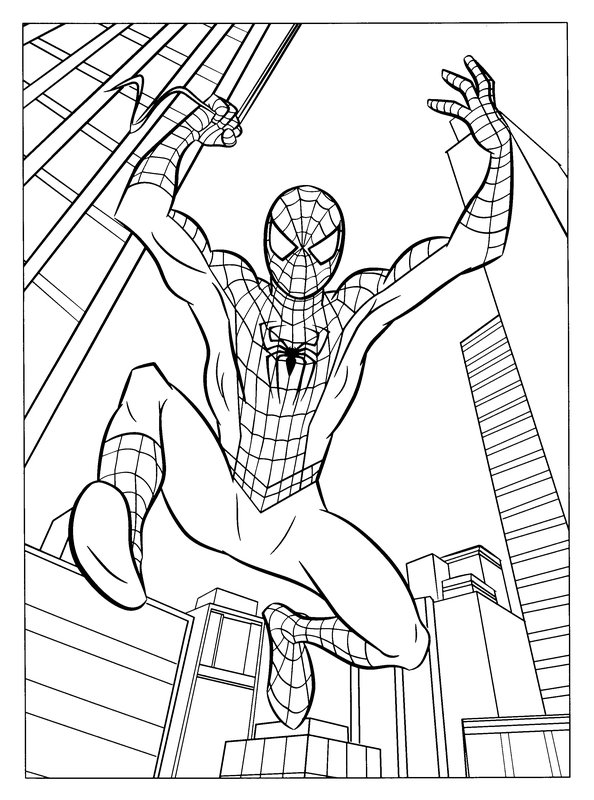 Spiderman Con Edificios coloring page for children