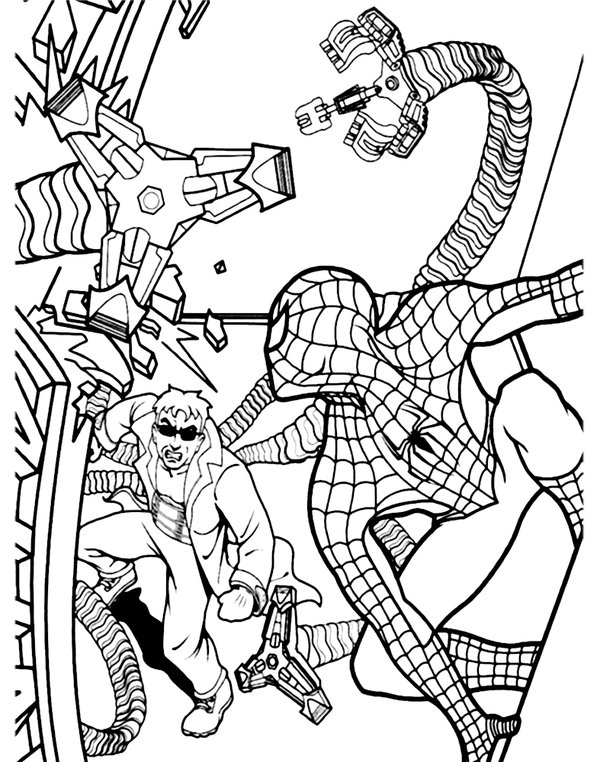Spiderman en action coloring page for children
