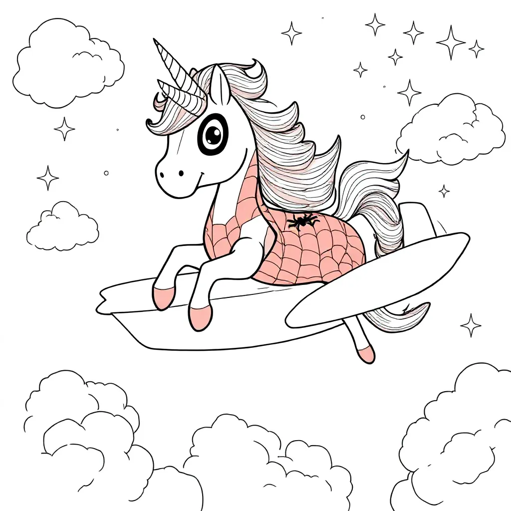 Spidey Unicorn In Vliegtuig coloring page for children