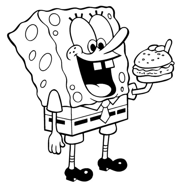 Spongebob isst einen Burger coloring page for children