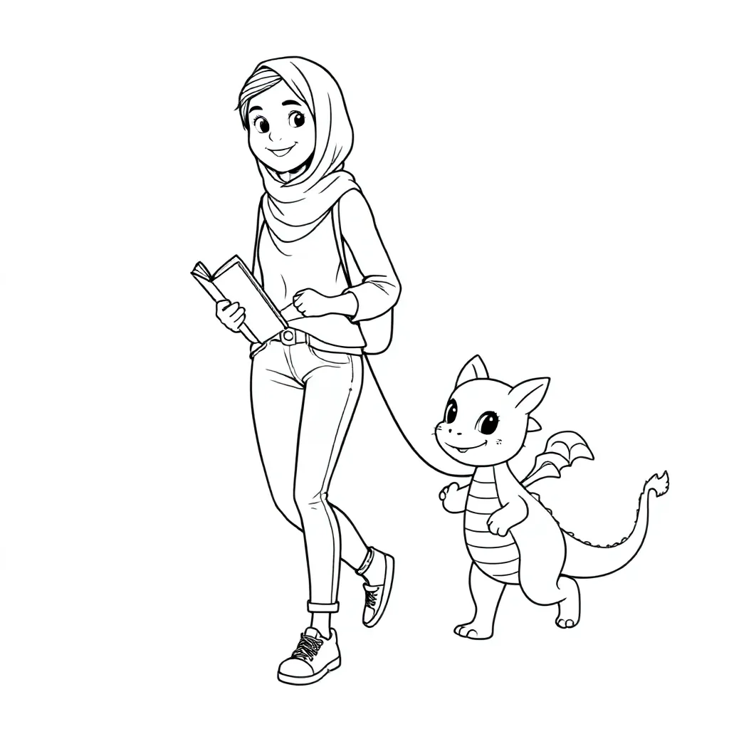 Sportieve Meid Van 16 Met Hoofddoek Gympen En Spijkerbroe... coloring page for children