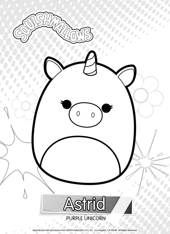 Squishmallows Astrid Purple Unicorn coloring page for children