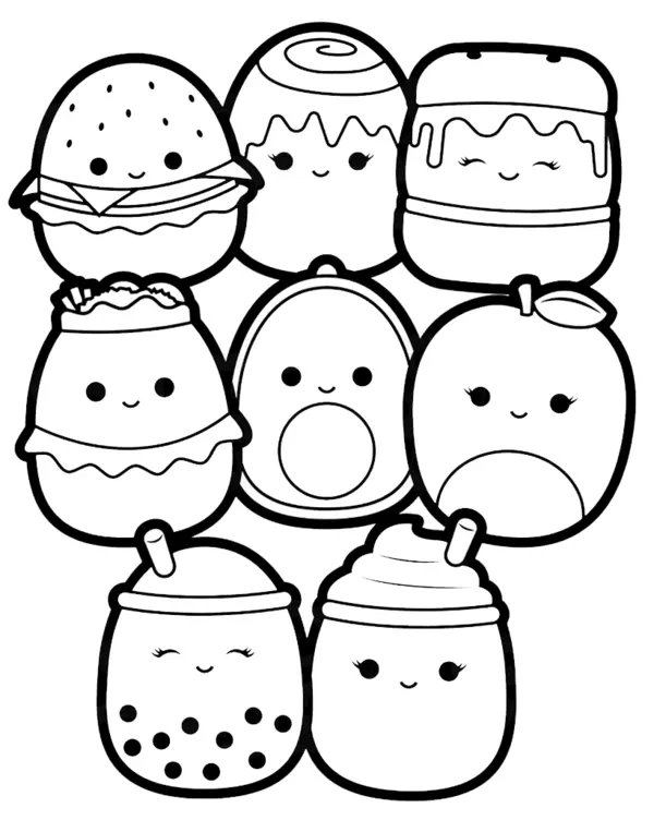 Squishmallows Coleccion De Alimentos coloring page for children