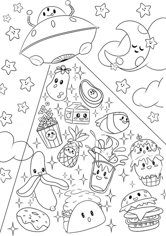 Squishmallows Food Beamed by UFO coloring page for children