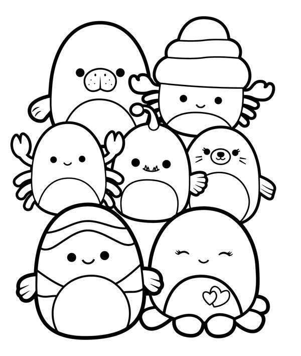 Squishmallows Gelukkige Groep coloring page for children