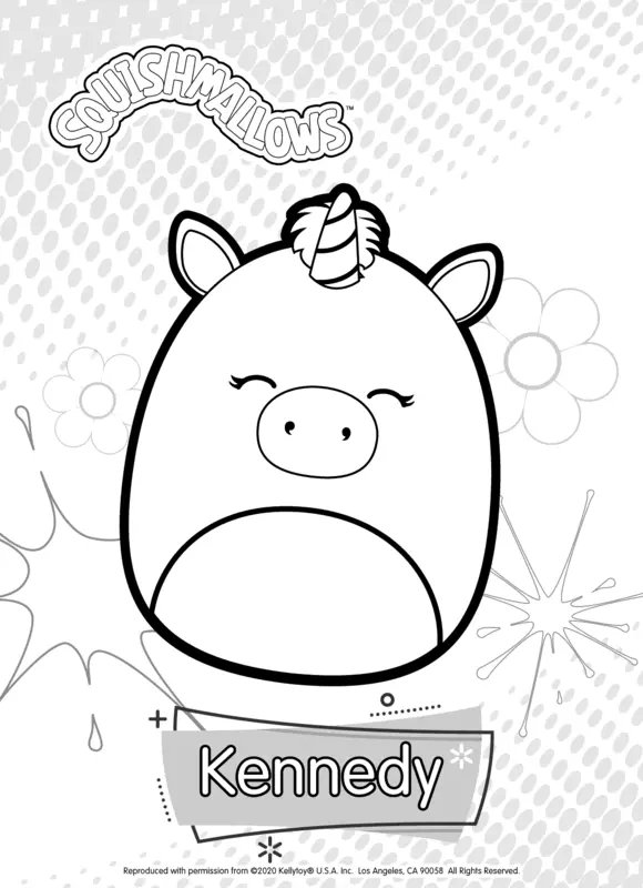 Squishmallows Kennedy Unicorn coloring page for children