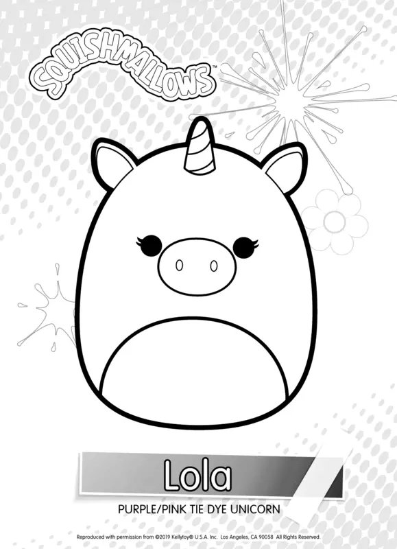 Squishmallows Lola Tie Dye Unicorn coloring page for children