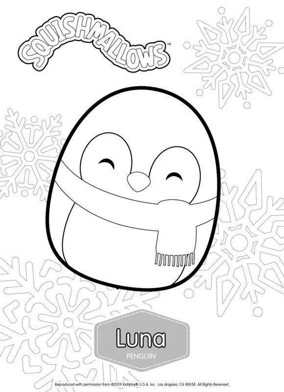 Squishmallows Luna la pingüina coloring page for children
