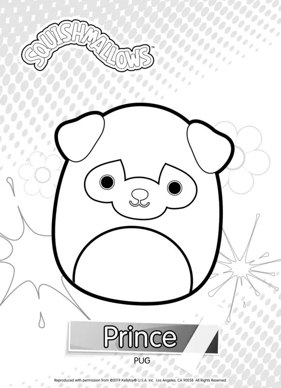 Squishmallows Prince Pug coloring page for children
