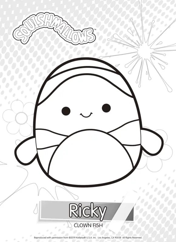 Squishmallows Ricky Clown Fish coloring page for children