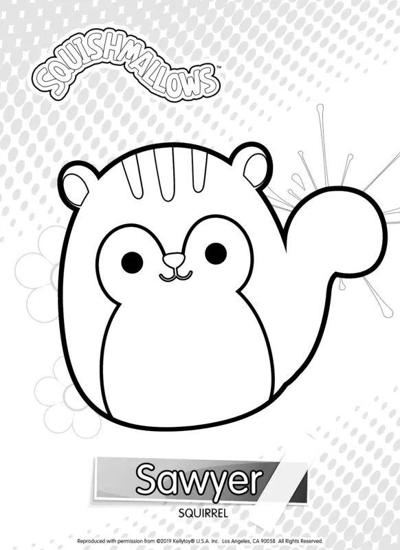 Squishmallows Sawyer Squirrel coloring page for children
