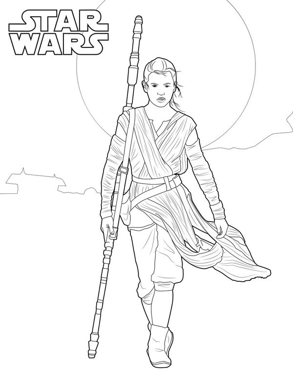 Star Wars Rey Skywalker coloring page for children