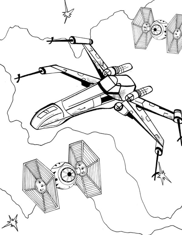 Star Wars X Wing Starfighter coloring page for children