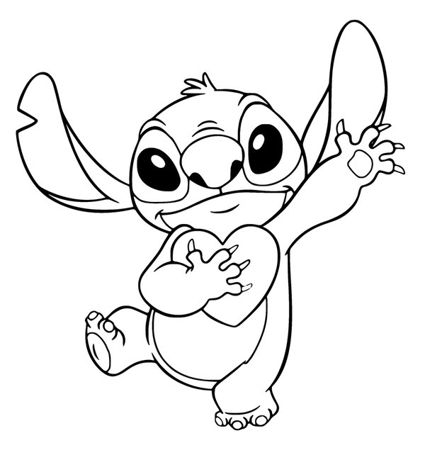 Stich, der ein Herz hält coloring page for children