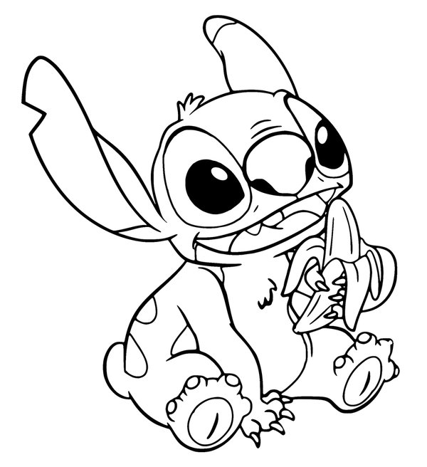 Stitch comiéndose un plátano coloring page for children