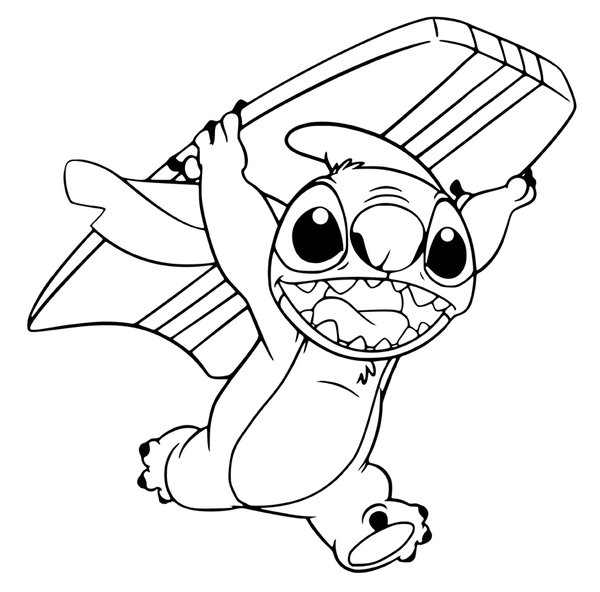 Stitch con tabla de surf coloring page for children