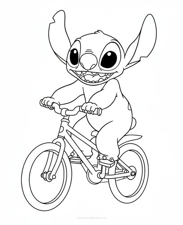 Stitch en bicicleta coloring page for children