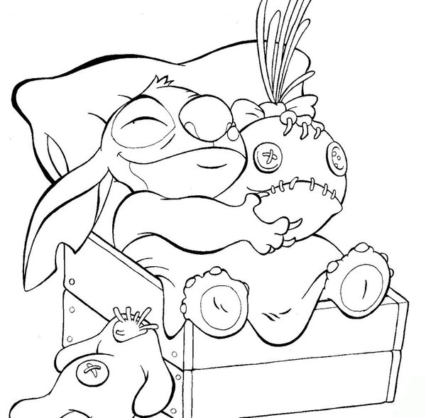 Stitch im Bett coloring page for children