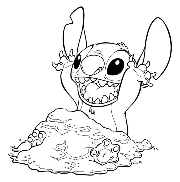 Stitch jouant dans le sable coloring page for children