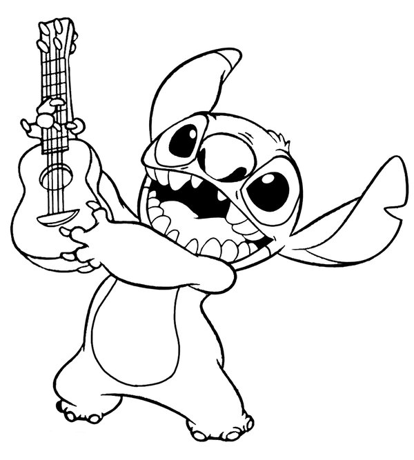 Stitch jouant de la guitare coloring page for children