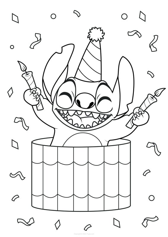 Stitch Joyeux Anniversaire coloring page for children