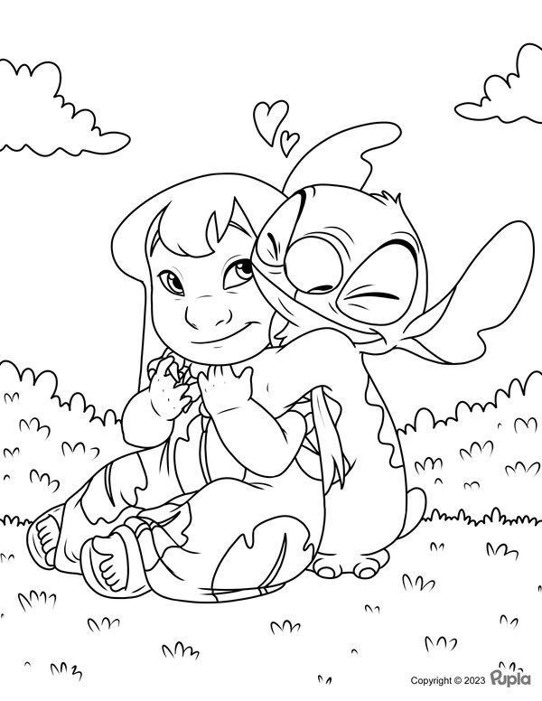 Stitch Knuffelt Lilo coloring page for children