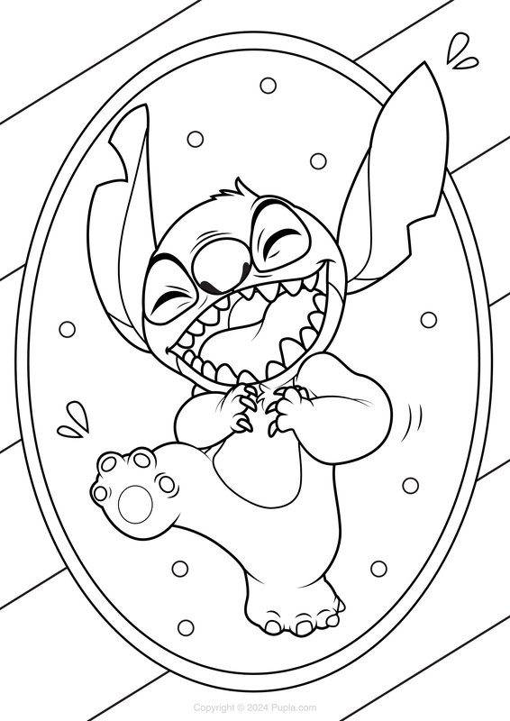 Stitch Laughing Hard coloring page for children