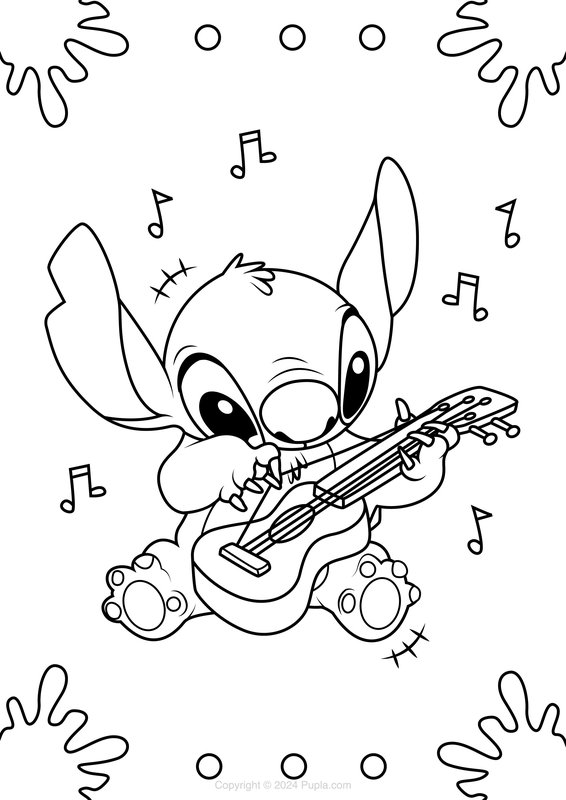 Stitch speelt op zijn gitaar coloring page for children