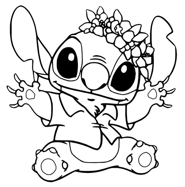 Stitch trägt Hawaii Tiara coloring page for children
