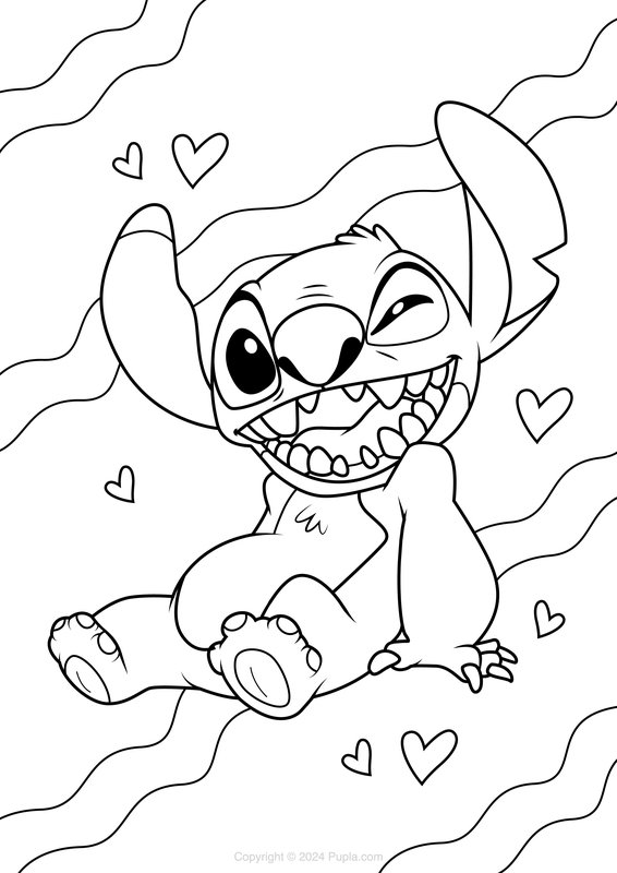 Stitch Winking coloring page for children