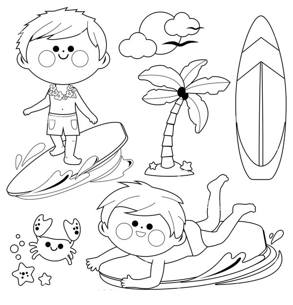 Strand Surfen Jungen coloring page for children